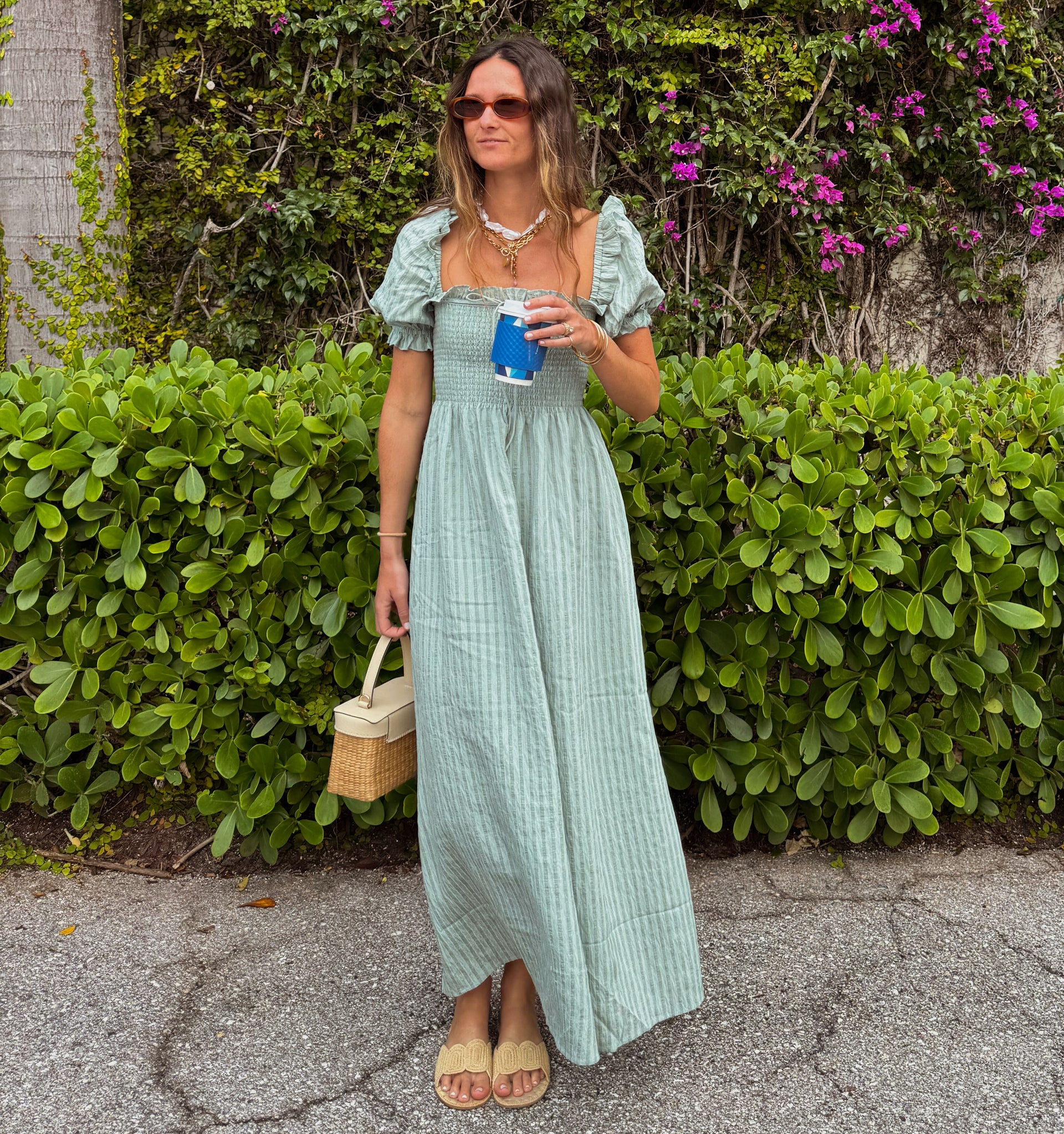 The Scarlett Nap Dress - Soft Green Tonal Seersucker | Hill House Home US