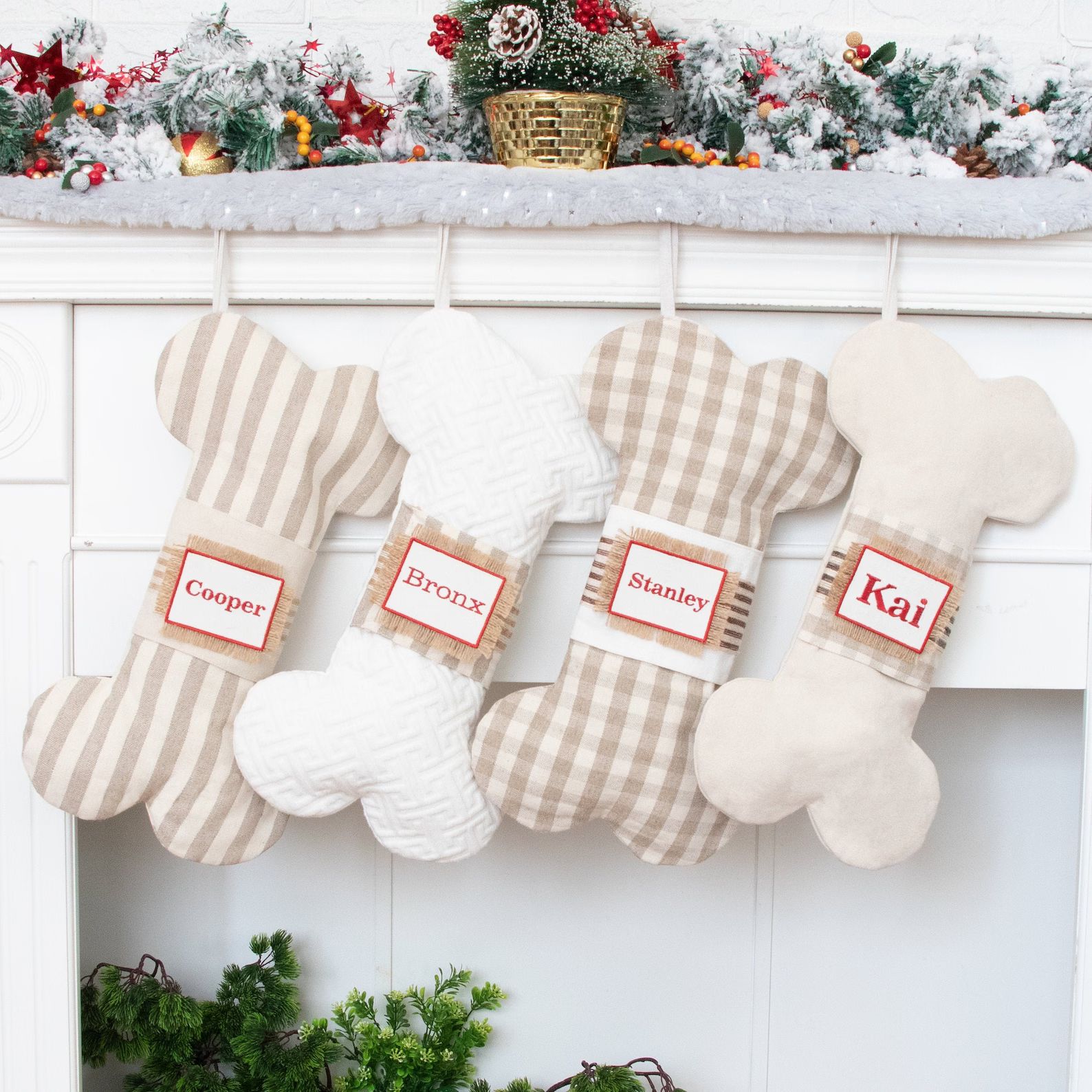 Personalized Dog Christmas Stocking Pet Christmas Stocking with White Stripe Plaid for Holiday Ho... | Etsy (US)