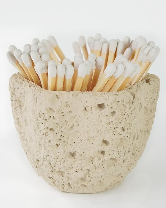 Concrete Matches Holder with Striker-Beautiful Petal Shape Match in Jar-for Cute/Fancy/Long Candl... | Amazon (US)