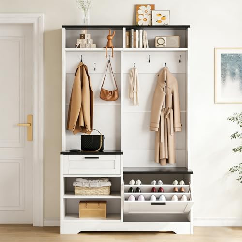 Aceinheu Hall Tree with Bench and Shoe Storage 6-in-1 Entryway Organizer with 7 Hooks and Drawers Mudroom Bench with Storage for Entryway Hallway Living Room White | Amazon (US)