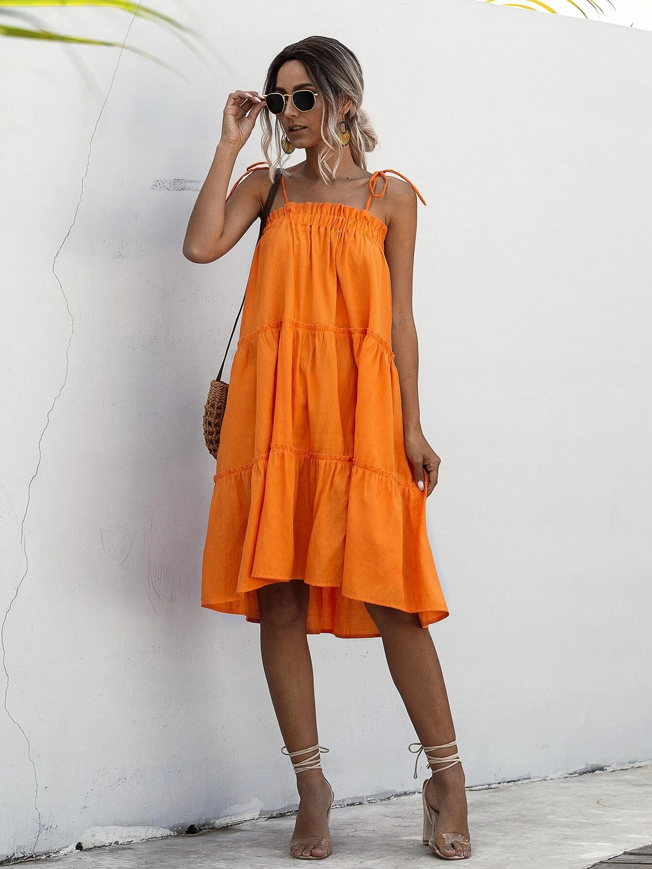 Frill Trim Tiered Layer Midi Cami Dress | SHEIN
