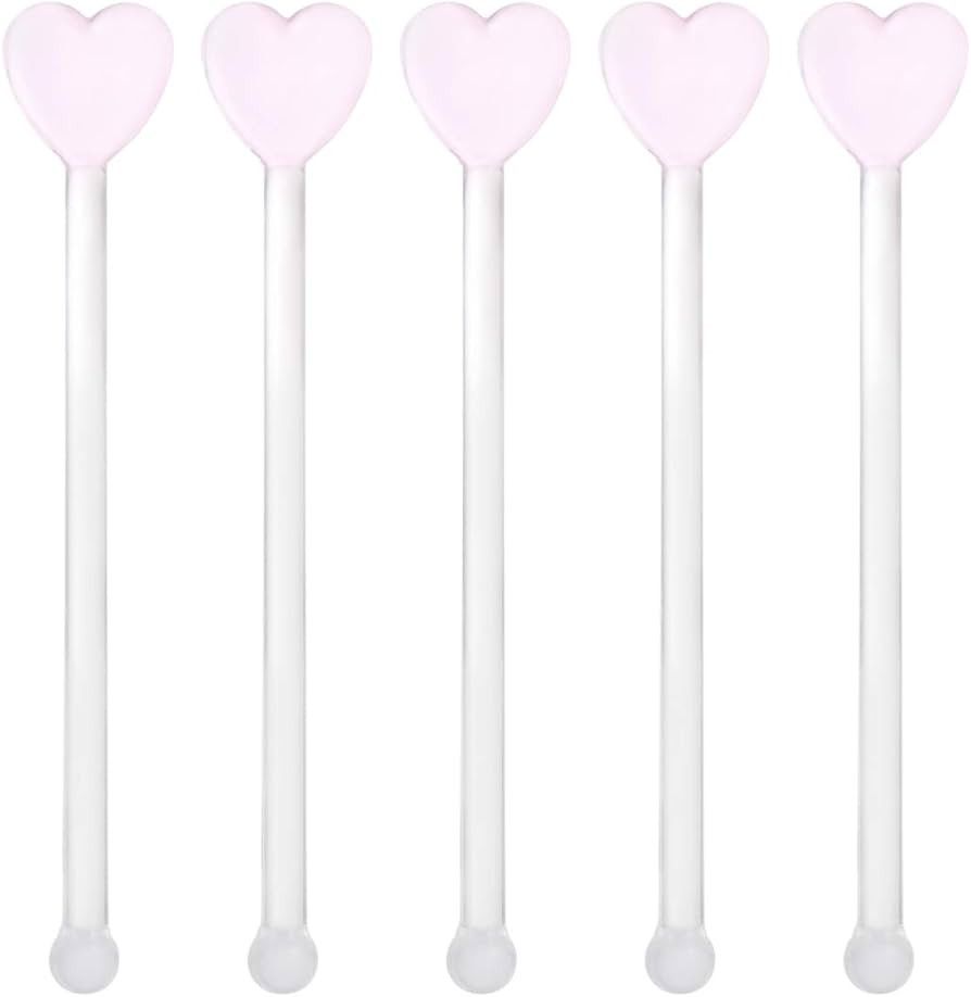 Glass Swizzle Sticks for Cocktails Drinks, 5Pcs Heart Shape Drink Swizzle Sticks Glass Coffee Bev... | Amazon (US)