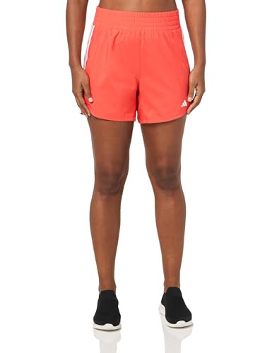 Amazon.com: adidas Women's Pacer Training 3-Stripes Woven High-Rise Shorts, Preloved Crimson/Whit... | Amazon (US)