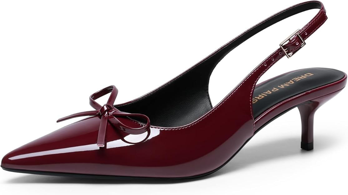 DREAM PAIRS Womens Slingback Kitten Heels, Pointed Toe 2.17 Inch Low Bow Dress Shoes All Day Wear... | Amazon (US)