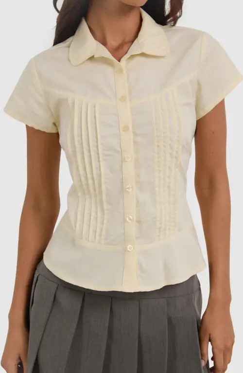Motel Wilmot Pintuck Shirt in Buttermilk Poplin at Nordstrom, Size X-Small | Nordstrom