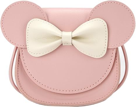 QiMing Little Mouse Ear Bow Crossbody Purse,PU Shoulder Handbag for Kids Girls Toddlers(Pink1) | Amazon (US)