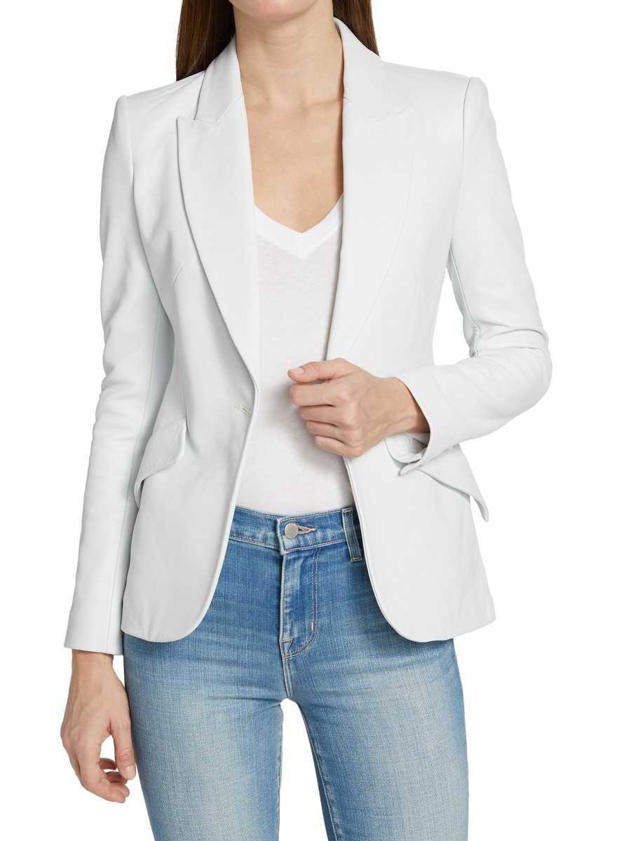 L'AGENCE Women's Chamberlain Leather Blazer - White - Size 10 | Saks Fifth Avenue OFF 5TH