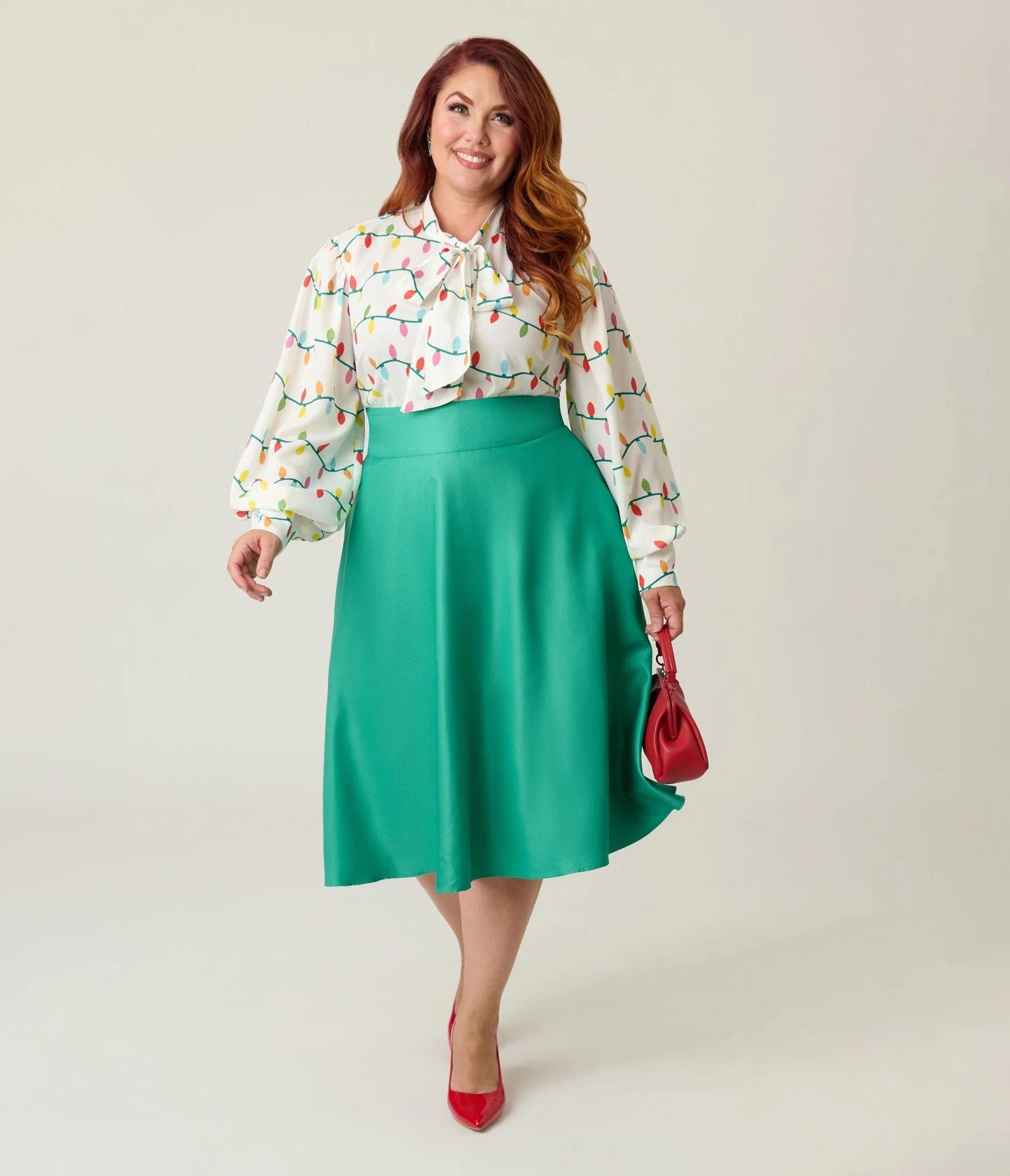 Unique Vintage Plus Size Green High Waist Vivien Swing Skirt | UniqueVintage
