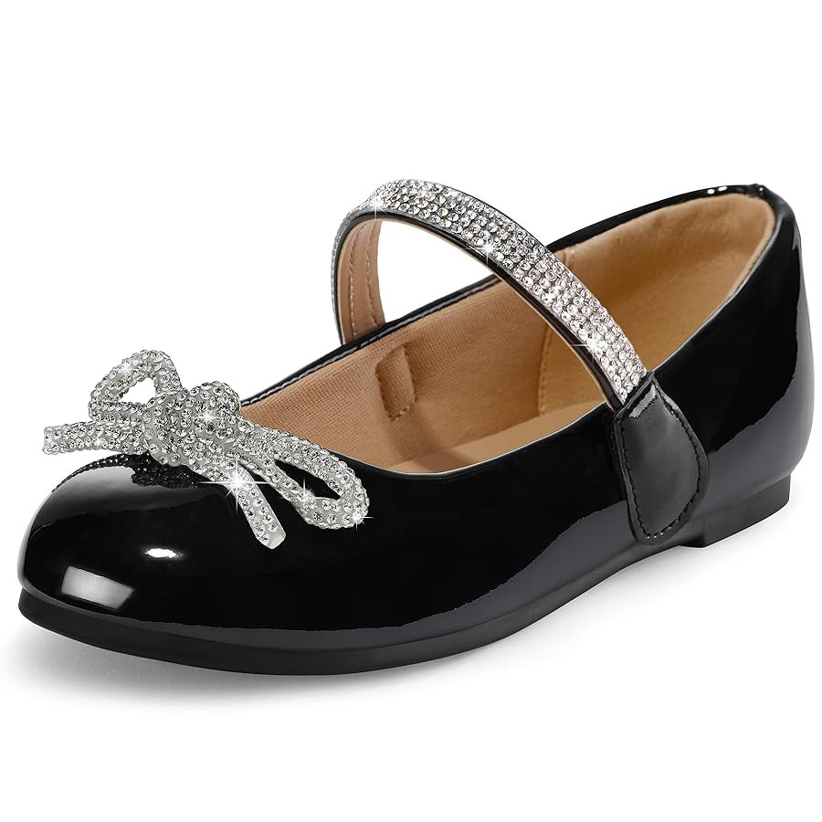 K KomForme Girl's Bow Mary Jane Dress Shoes Ballet Princess Flats with Rhinestone Strap for Party... | Amazon (US)
