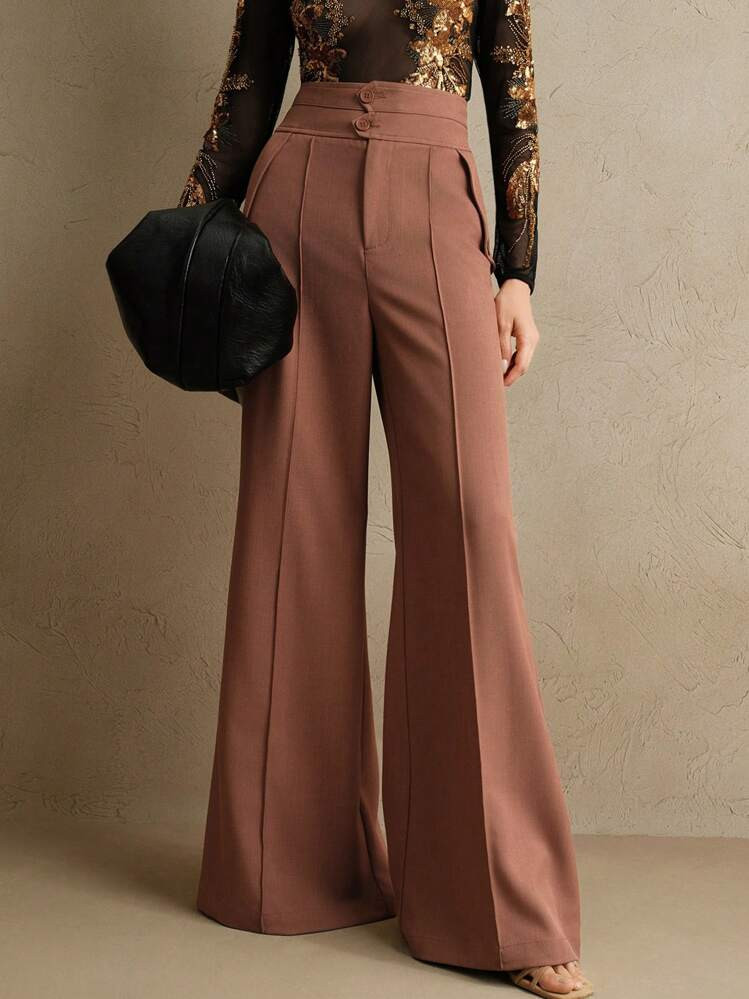 Anewsta Elegant High-Waisted Flared Women's Dress Pants With Double-Breasted, Suitable For New Ye... | SHEIN