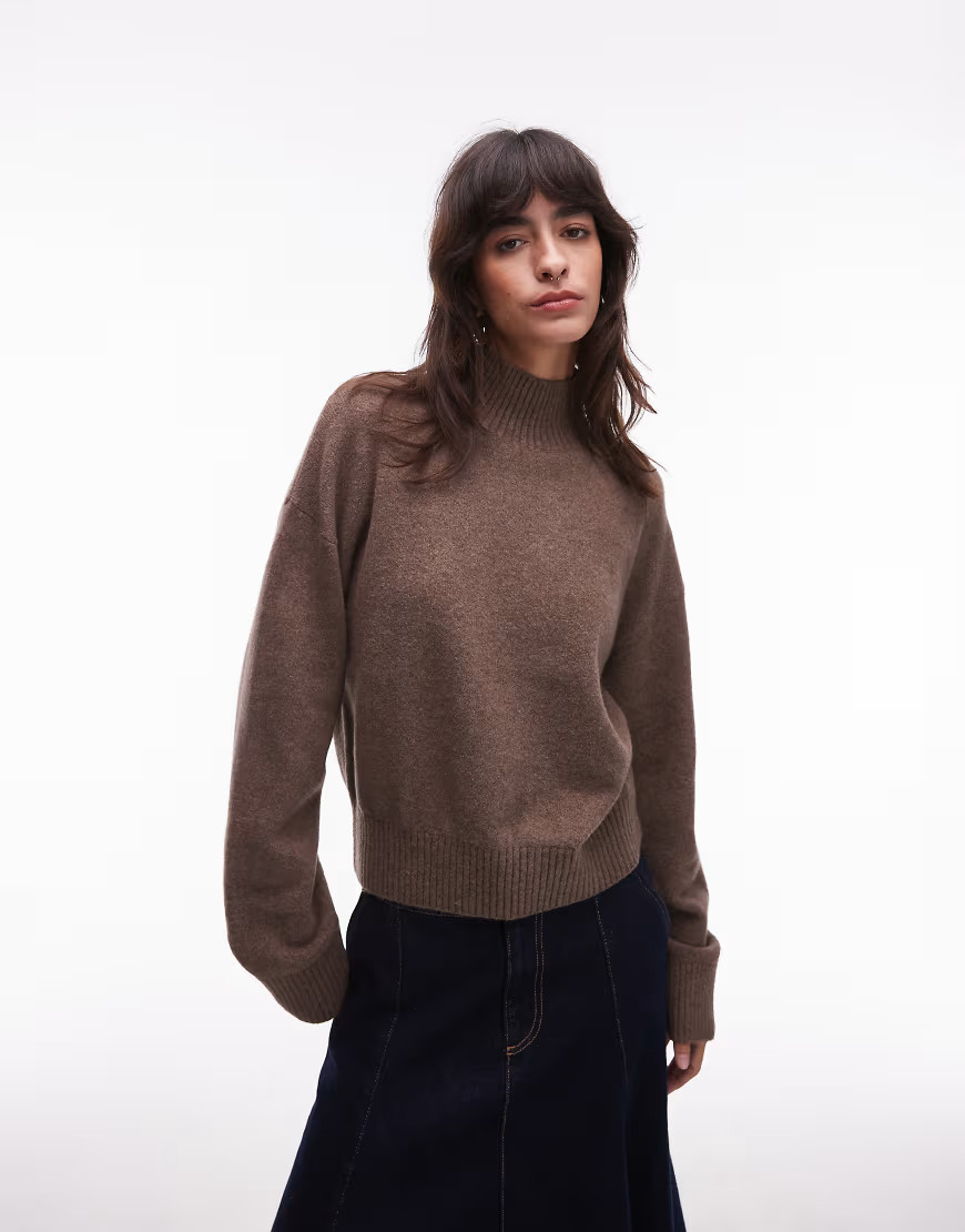 & Other Stories high neck relaxed knit sweater with wide sleeves in light brown-Neutral | ASOS (Global)