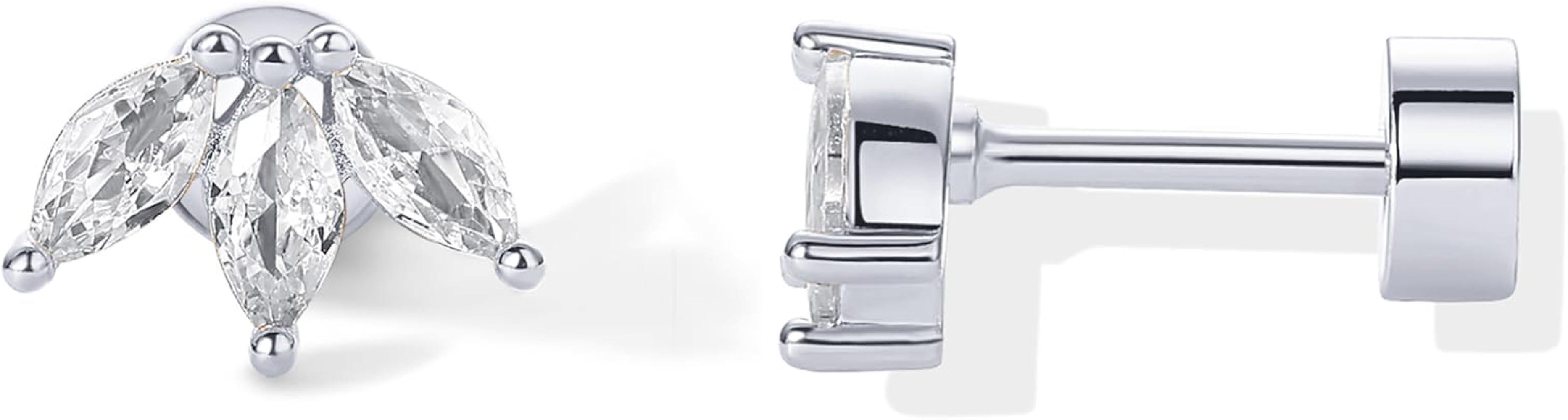 PAVOI 14K Gold Plated Solid 925 Sterling Silver Post Cubic Zirconia Flat Back Earrings for Women ... | Amazon (US)