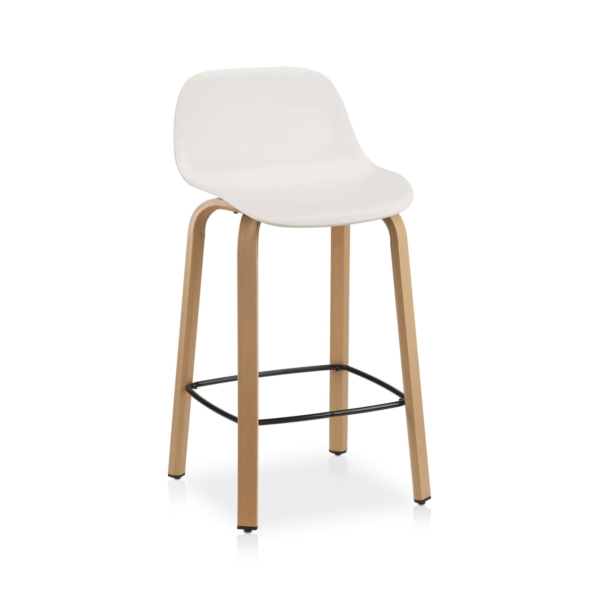White Plastic and Wood Metal Veneer Counter Stool | Bouclair