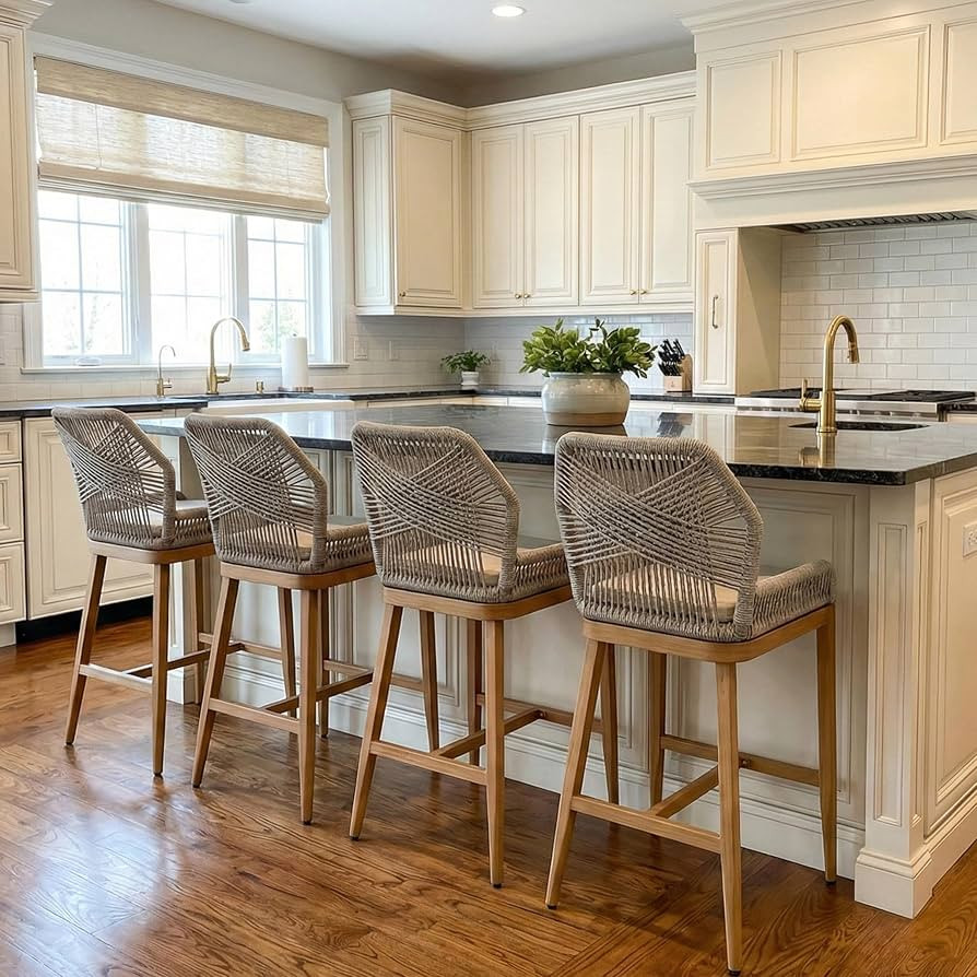 PURPLE LEAF Patio Counter Height Bar Stools 24" H Set of 4 Modern Rattan Bar Chairs Aluminum Stoo... | Amazon (US)