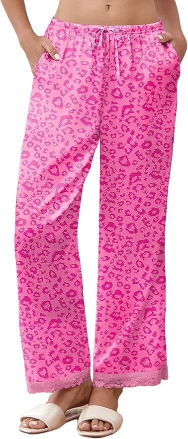 Ekouaer Womens Silk Satin Pajama Pants Casual Comfy Sleep Pants Pocketed Elastic Waist Wide Leg P... | Amazon (US)