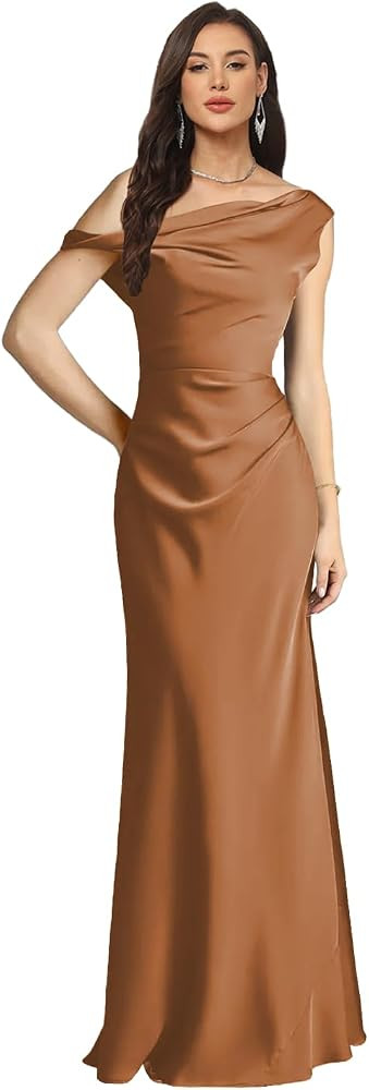 Sleeveless Bridesmaid Dresses Satin Mermaid Prom Dress Elegant One Shoulder Pleated Long Wedding ... | Amazon (US)