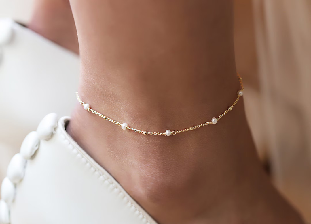 Pearl Anklet, Freshwater Pearl Ankle Bracelet, Dainty Anklet, Wedding Bridal Jewelry | Etsy (US)