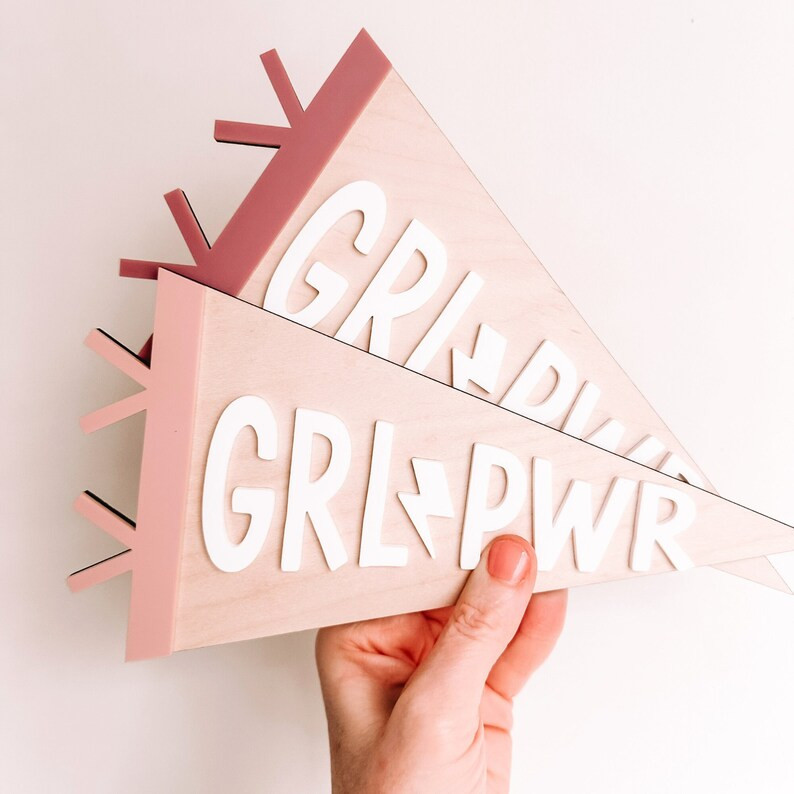 Girl Power Pennant Sign, Mini GRL PWR Pennant Banner, Flag Shelf Decor, Wooden Girl Boss, Nursery... | Etsy (US)