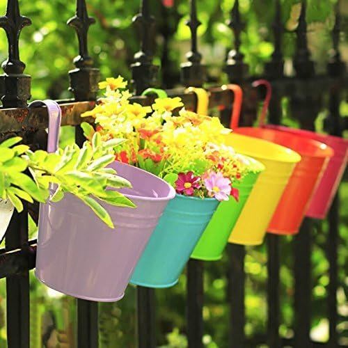 Flower Pots,10 Pcs Metal Iron Hanging Flower Plant Pots Balcony Garden Plant Planter Baskets Fence B | Amazon (US)