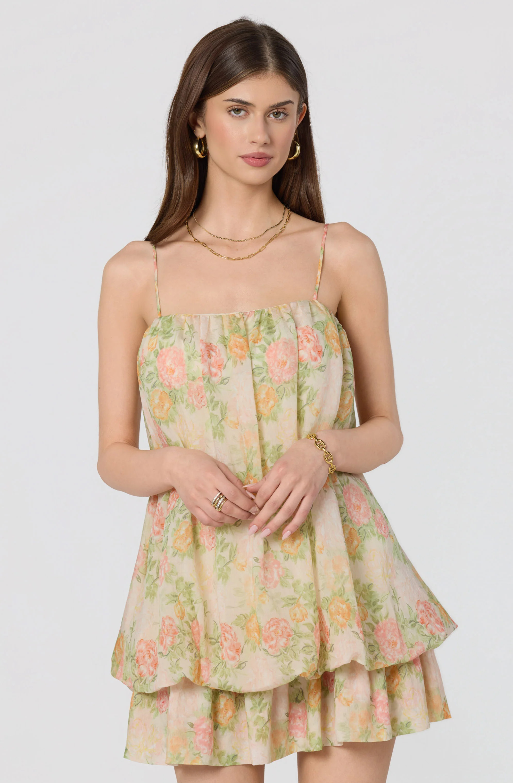 Jessa Floral Tiered Bubble Dress - Ivory multi floral / XS | ASTR The Label (US)
