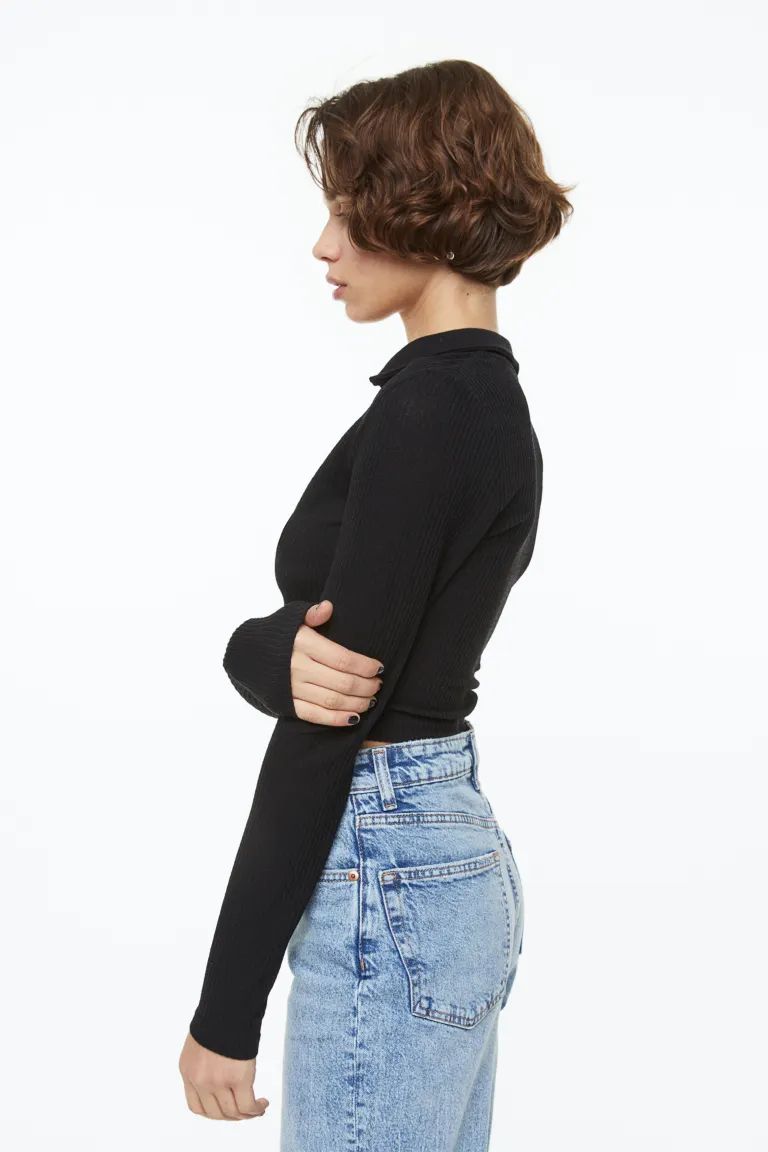 Ribbed Top with Collar | H&M (US)