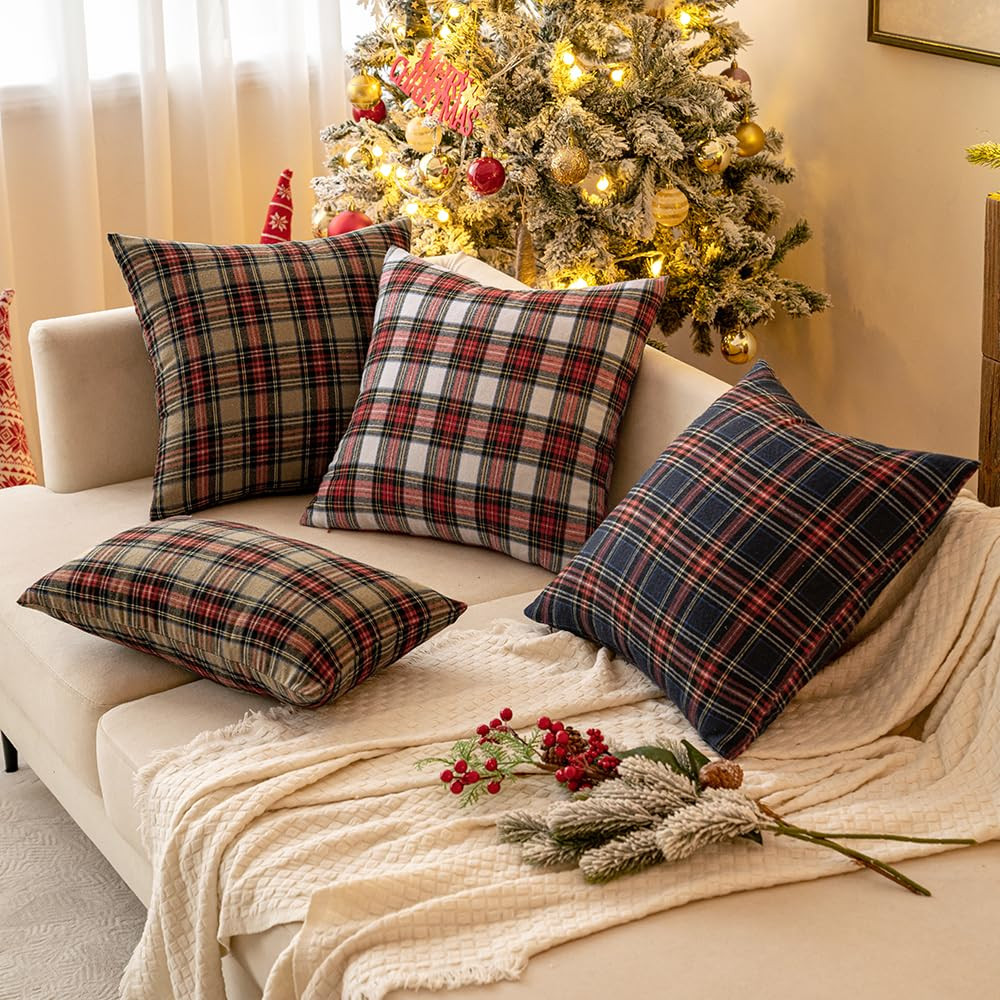 MIULEE Christmas Set of 2 Scottish Tartan Plaid Euro Sham Throw Pillow Covers Farmhouse Classic D... | Amazon (US)