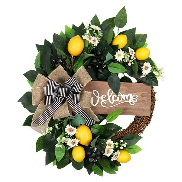 Fruit Wreath Artificial Lemon Wreath for Front Door with Bowknot Ornaments Decorative Garland for... | Walmart (US)