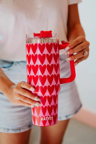Girly Red Hearts Pattern Drink Tumbler | Katydid