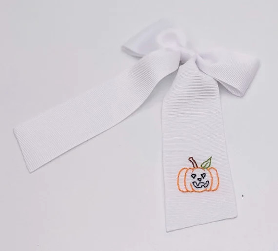 Jack  O Lantern Hand Embroidered Bow - Etsy | Etsy (US)