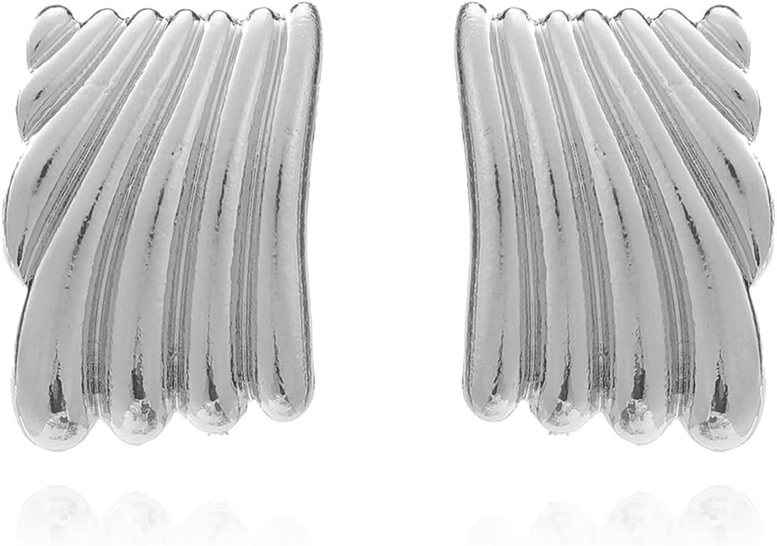 XYAYOU Minimalist Alloy Chunky Striped Rectangle Geometric Square Statement Stud Earrings for Wom... | Amazon (US)