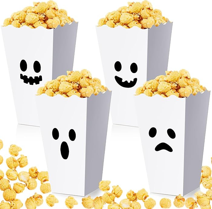 24 Pcs Halloween Popcorn Boxes Bulk Ghost Halloween Popcorn Buckets | Amazon (US)