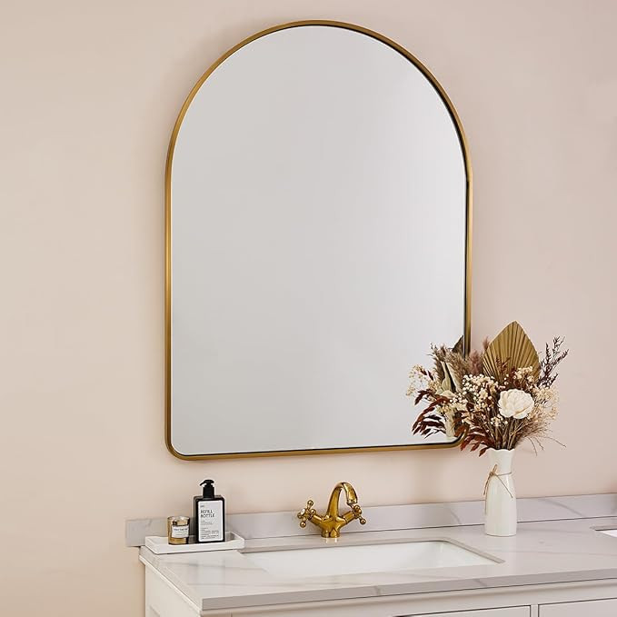 ANDY STAR 30x40’’ Arched Gold Mirrors for Wall, Brushed Brass Arched Bathroom Mirror Rounded ... | Amazon (US)
