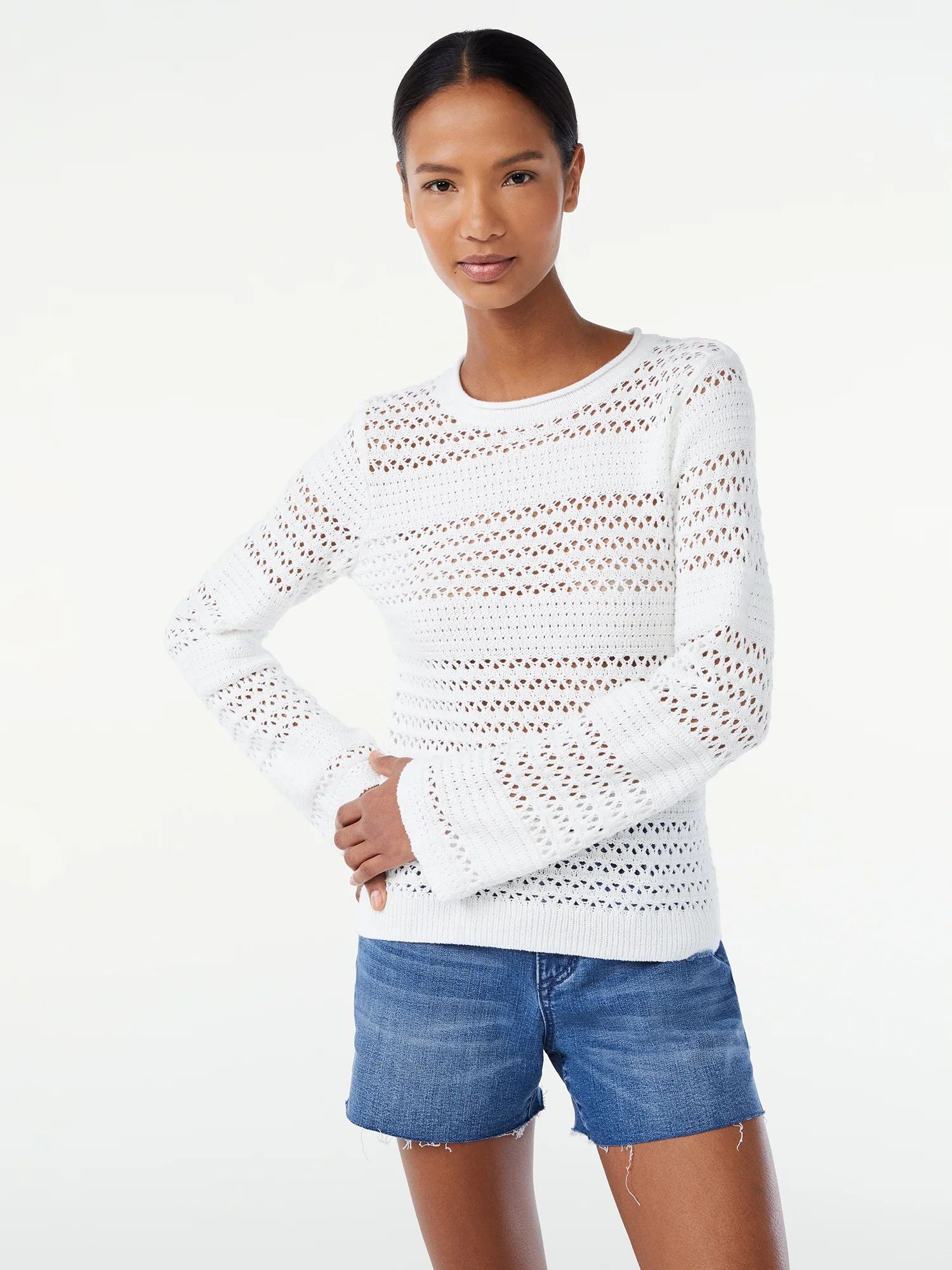 Scoop Women's Striped Crochet Sweater | Walmart (US)