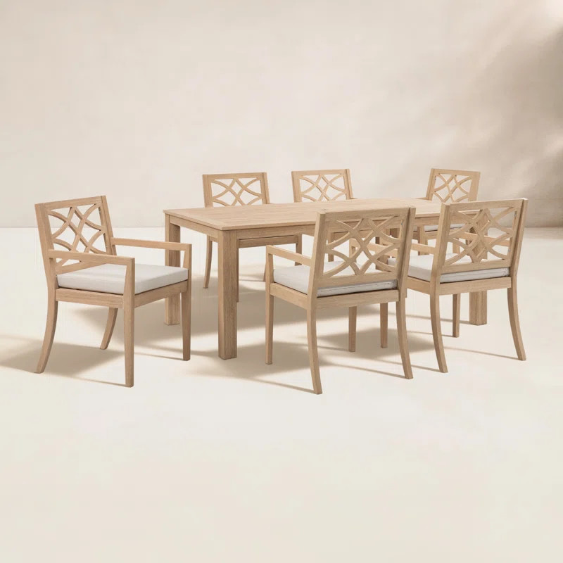 6 - Person Rectangular Eucalyptus Outdoor Dining Set With Cushioned Chairs | Wayfair North America