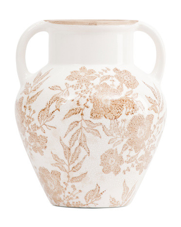9.1x7.5in ceramic floral handled decorative vase. | TJ Maxx