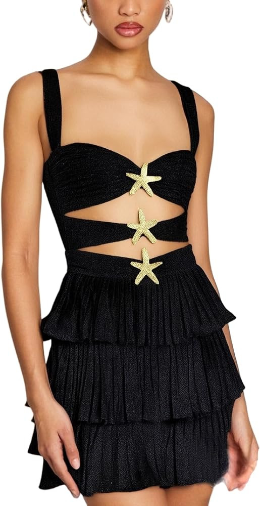 Seyumixi Women Sequin Starfish Short Dress Y2k Square Neck Sleeveless Seashell Dress Sparkly Mini... | Amazon (US)