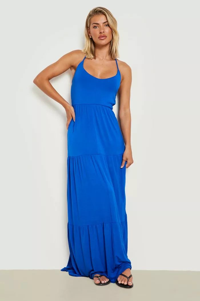Basic V Neck Tiered Maxi Dress | Boohoo.com (US & CA)