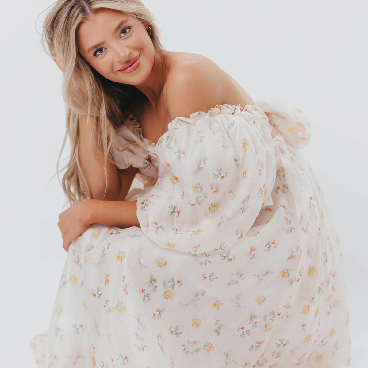 Melody Maxi Dress with Pleats and Bow Detail in Yellow Rose Floral - B | Worth Collective