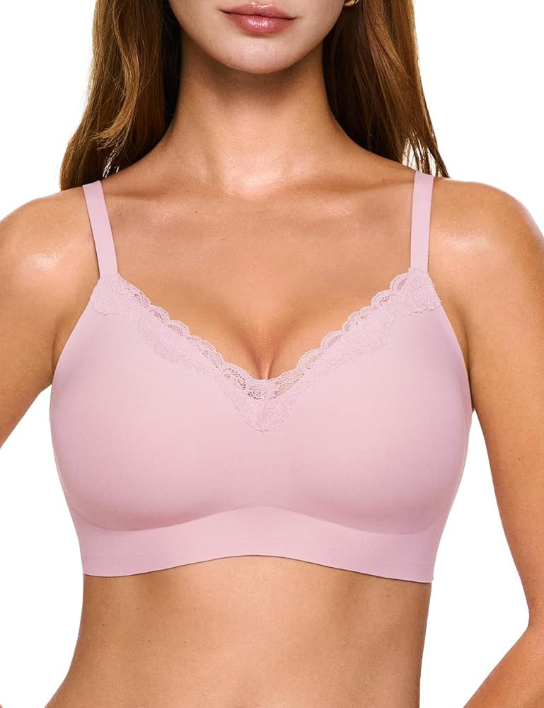 Bras for Women, No Underwire Full Coverage V Plunge Bra Wireless Seamless Comfort Bralette T-Shir... | Amazon (US)