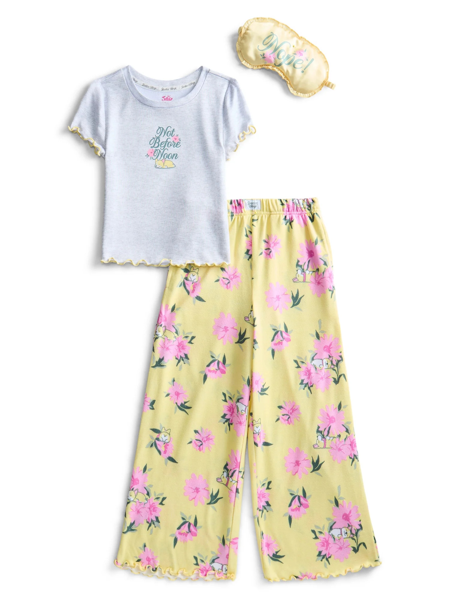 Justice Girls Short Sleeve Tee, Pants and Eye Mask Pajama Set, 3-Piece, Sizes 5-18 | Walmart (US)