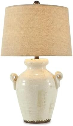 Signature Design by Ashley Emelda Farmhouse 27" Ceramic Table Lamp, Cream Glaze Crackle Finish | Amazon (US)