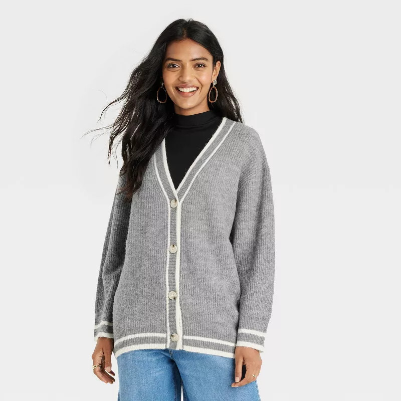 Women's Button-Front Cardigan - A New Day™ Dark Gray S | Target