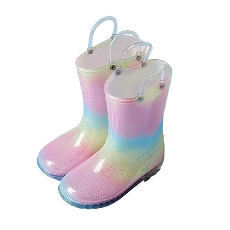 YUIVH Kids Rain Boots For Boys Girls Waterproof Toddler Kids Glitter Light Up Rain Boot For Girls Rainbow Rain Shoes Colorul Boots With Easy On Handles Cute Fashion Rainboots | Walmart (US)