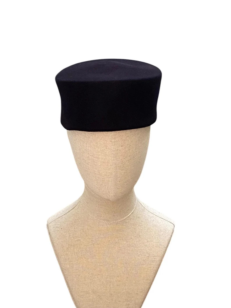 Winter Pillbox Hat for Women, Brimless Felt Cap, Black Flat Top Hat, Formal Hat 60s Style, Funera... | Etsy (US)