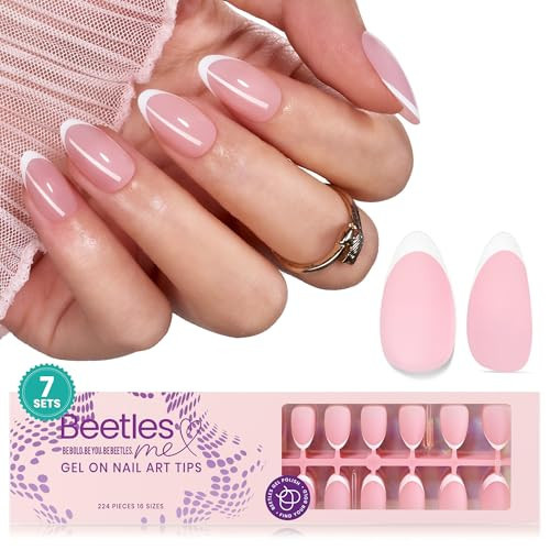 Beetles French Tips Press On Nails: 224 Pcs Pink French Tip Nails Short Almond Fake Nail Tips, Soft Gel Nail False Nails No Need to File DIY Art Design Gifts for Women | Amazon (US)