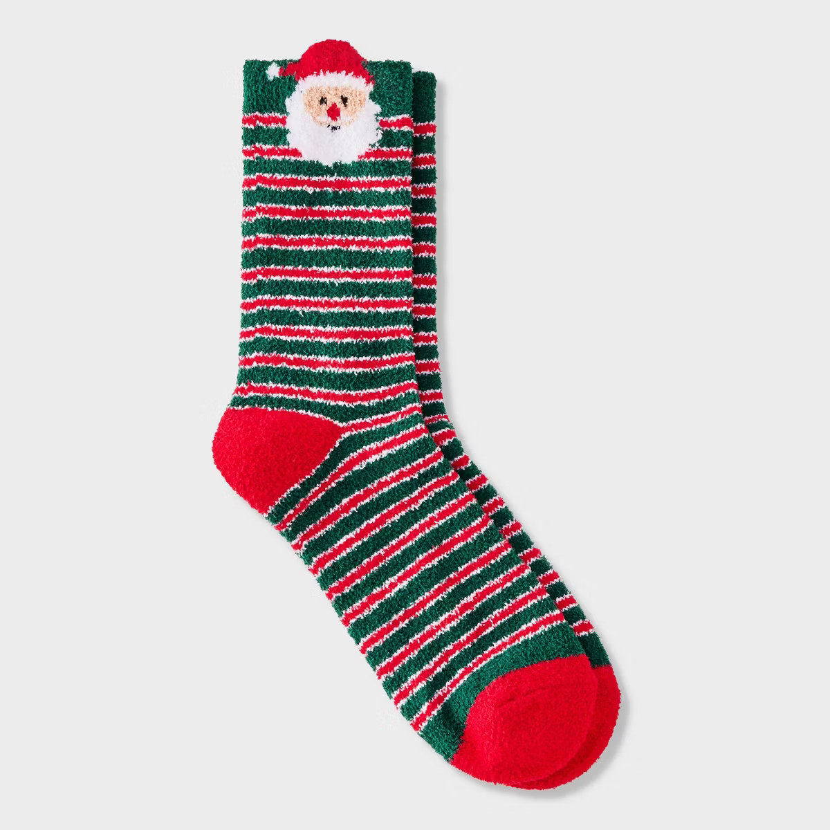 Women's Santa with 3D Hat Striped Christmas Cozy Crew Socks - Wondershop™ Green/Red 4-10 | Target
