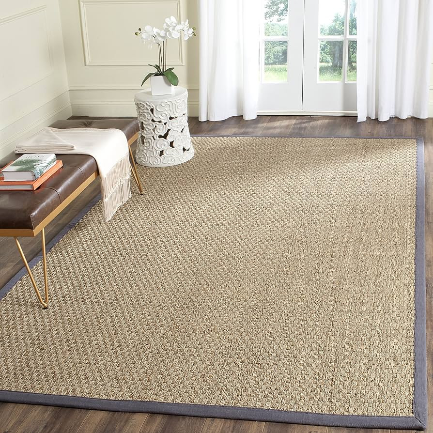 SAFAVIEH Natural Fiber Collection Area Rug - 8' x 10', Natural & Dark Grey, Border Basketweave Se... | Amazon (US)