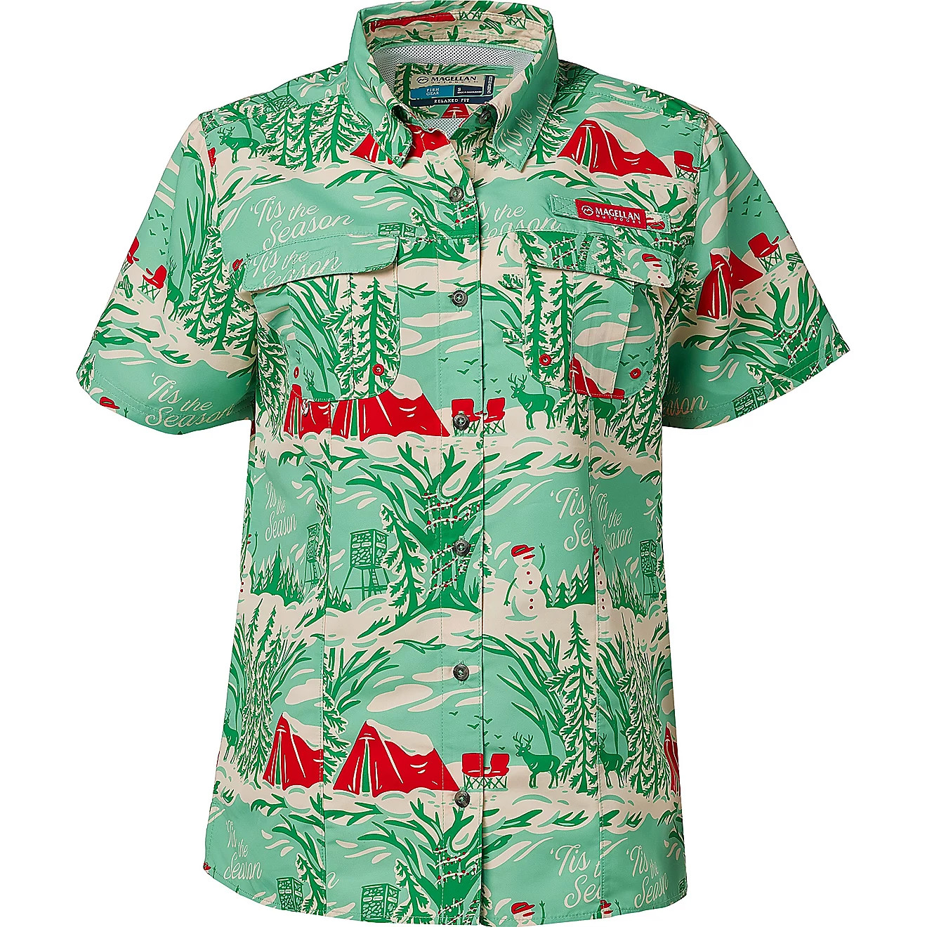 Magellan Outdoors Women's Holiday Laguna Madre Short Sleeve Fishing Shirt | Academy | Academy Sports + Outdoors