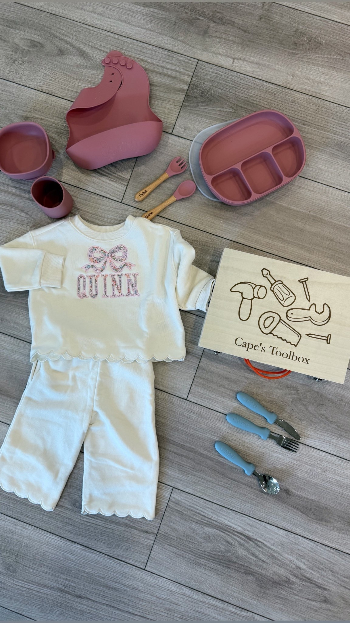 How freaking cute are all of these! Personalized sweat set & meal set for Quinn + personalized cutlery & a toolbox for Cape!

#LTKGiftGuide #LTKKids #LTKHoliday