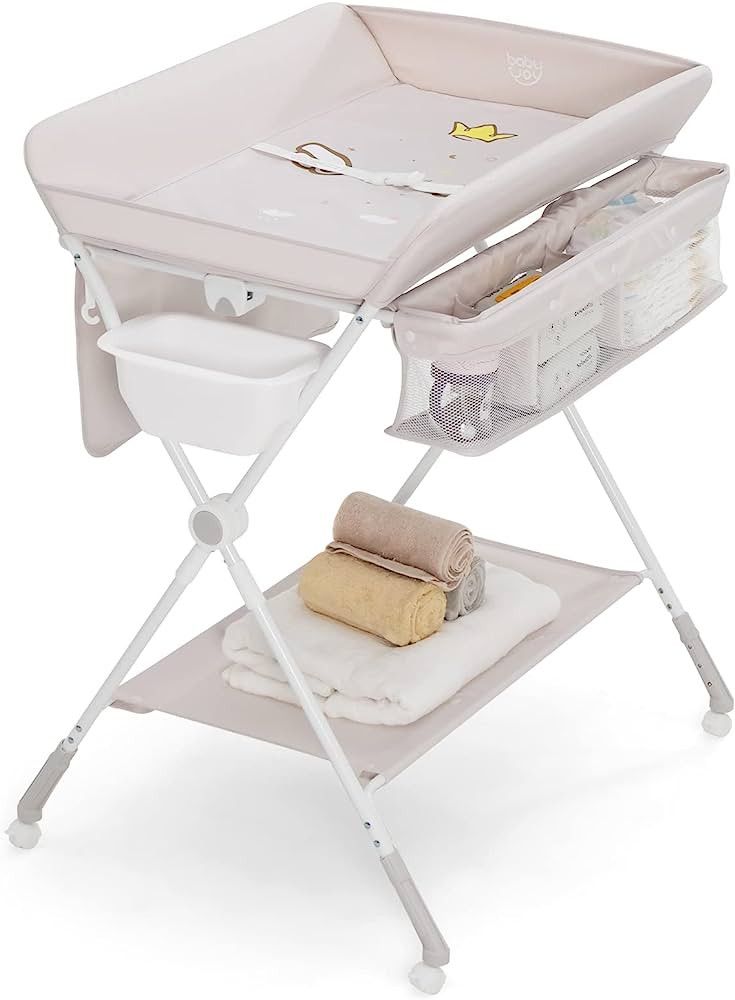 BABY JOY Baby Changing Table, Portable Folding Diaper Changing Station with Wheels, Adjustable He... | Amazon (US)